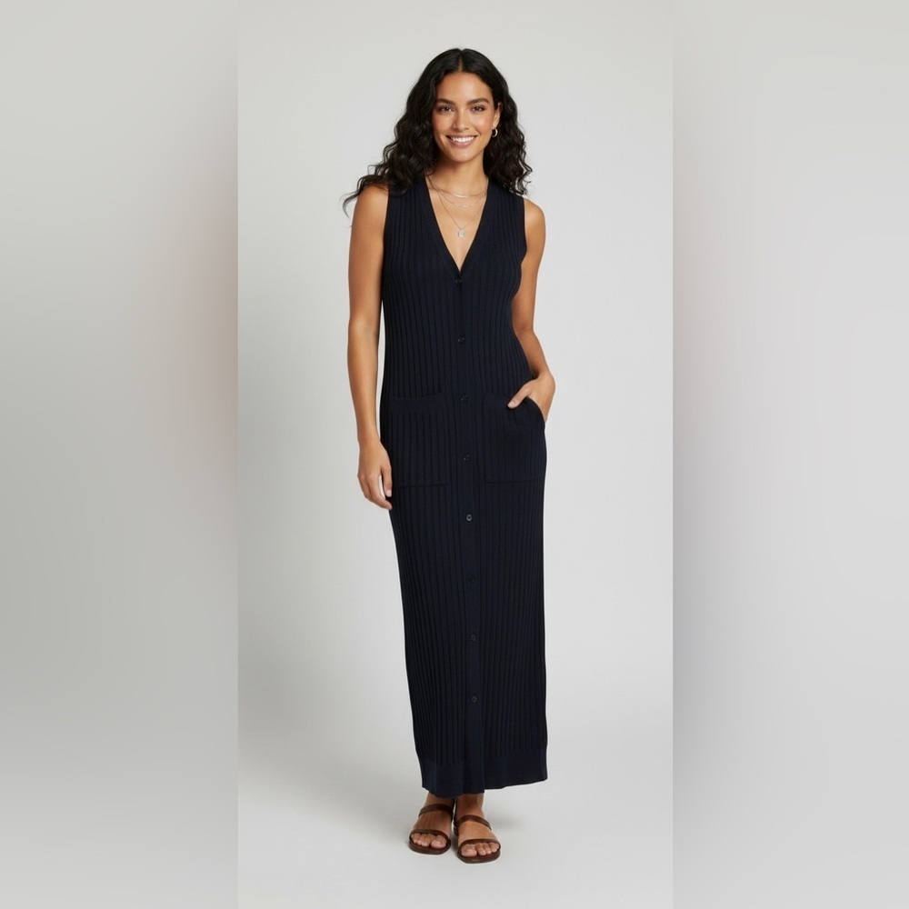 COS Dark Navy Pleated Maxi Dress size S
